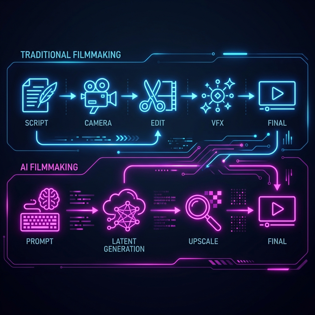 Diagram: Traditional vs AI Filmmaking Pipeline