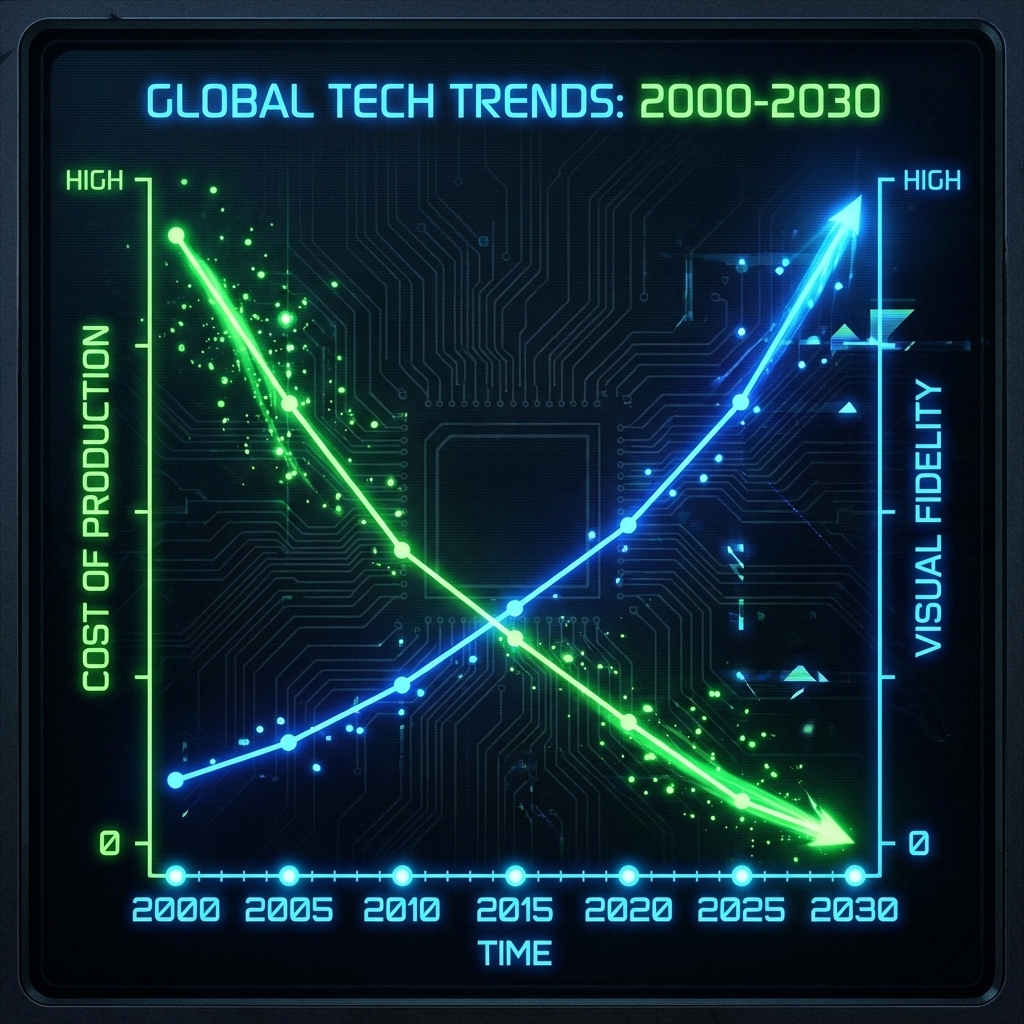 Graph showing cost of production crashing while fidelity rises