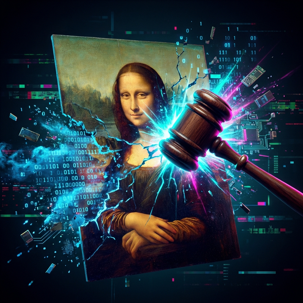 Judge Gavel Shattering Pixelated Art